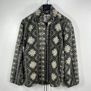 Vtg. 90s Unionbay Sherpa Fleece Fuzzy Jacket Large Geometric Aztec Made in USA